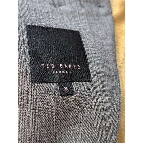Ted Baker Virgin Wool Blazer Size 3 Gray Shawl Collar Abstract Lining 26in - Picture 9 of 9